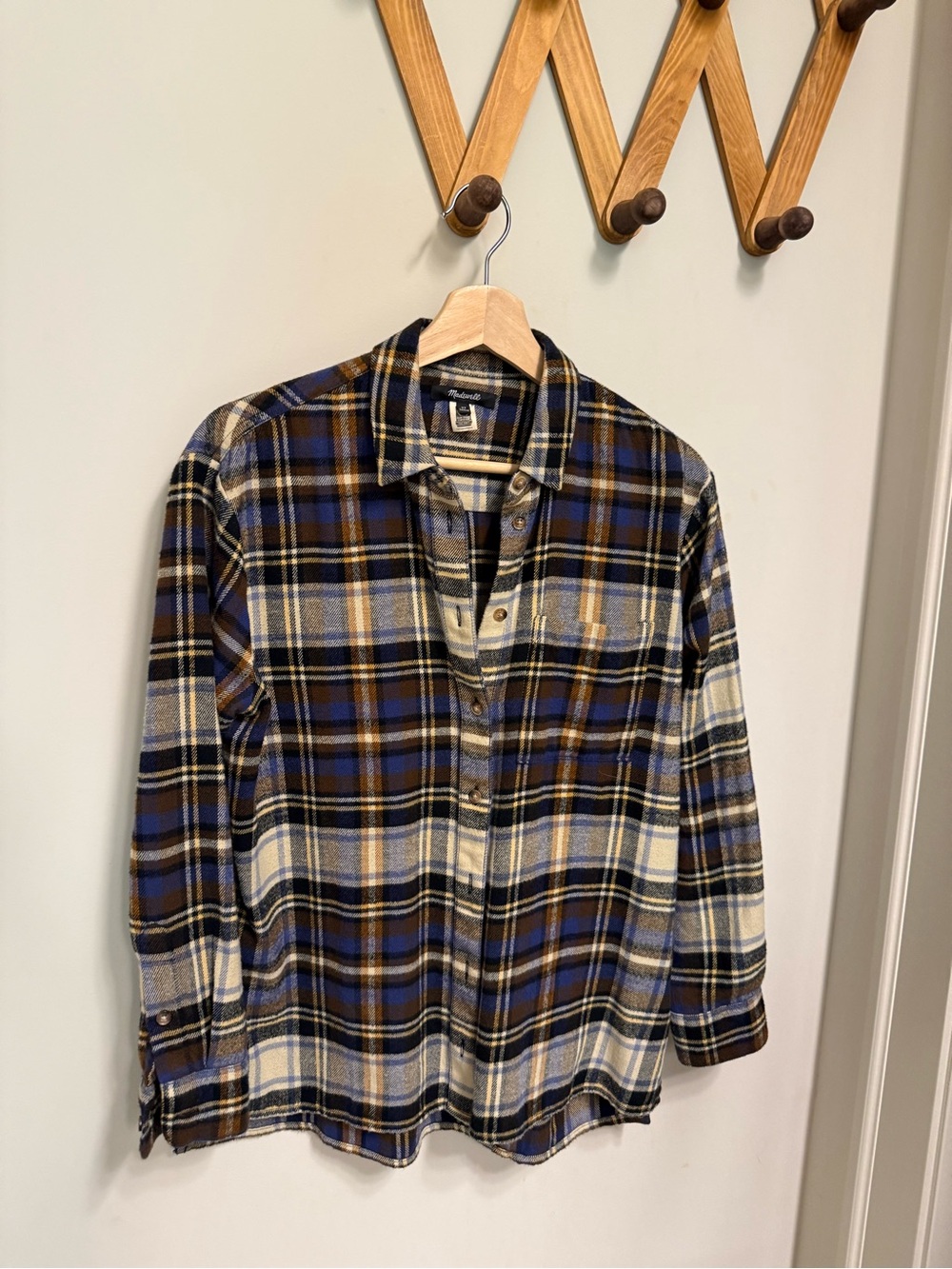 Madewell Women's Plaid Button-Down Shirt in Blue, Brown & Cream